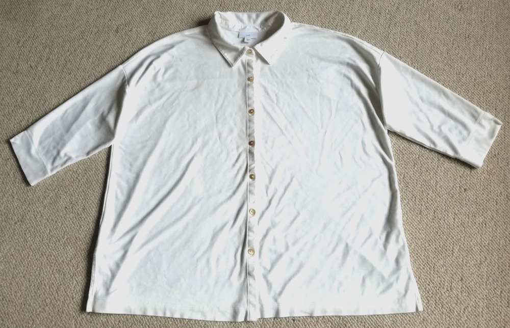 Womens Top-J. JILL-off-white rayon knit button-up 3/4 slv Minimalist Capsule-PXL